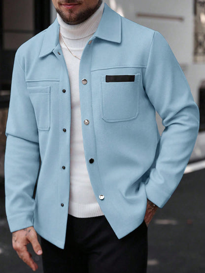 Manfinity CasualCool Men Solid Color Casual Overcoat, Suitable For Autumn And Winter Sky Blue Button Overcoat