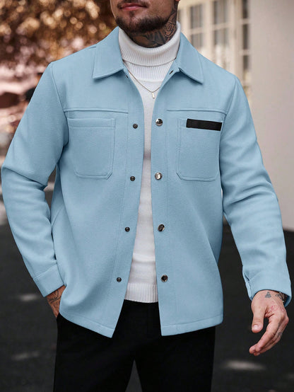 Manfinity CasualCool Men Solid Color Casual Overcoat, Suitable For Autumn And Winter Sky Blue Button Overcoat