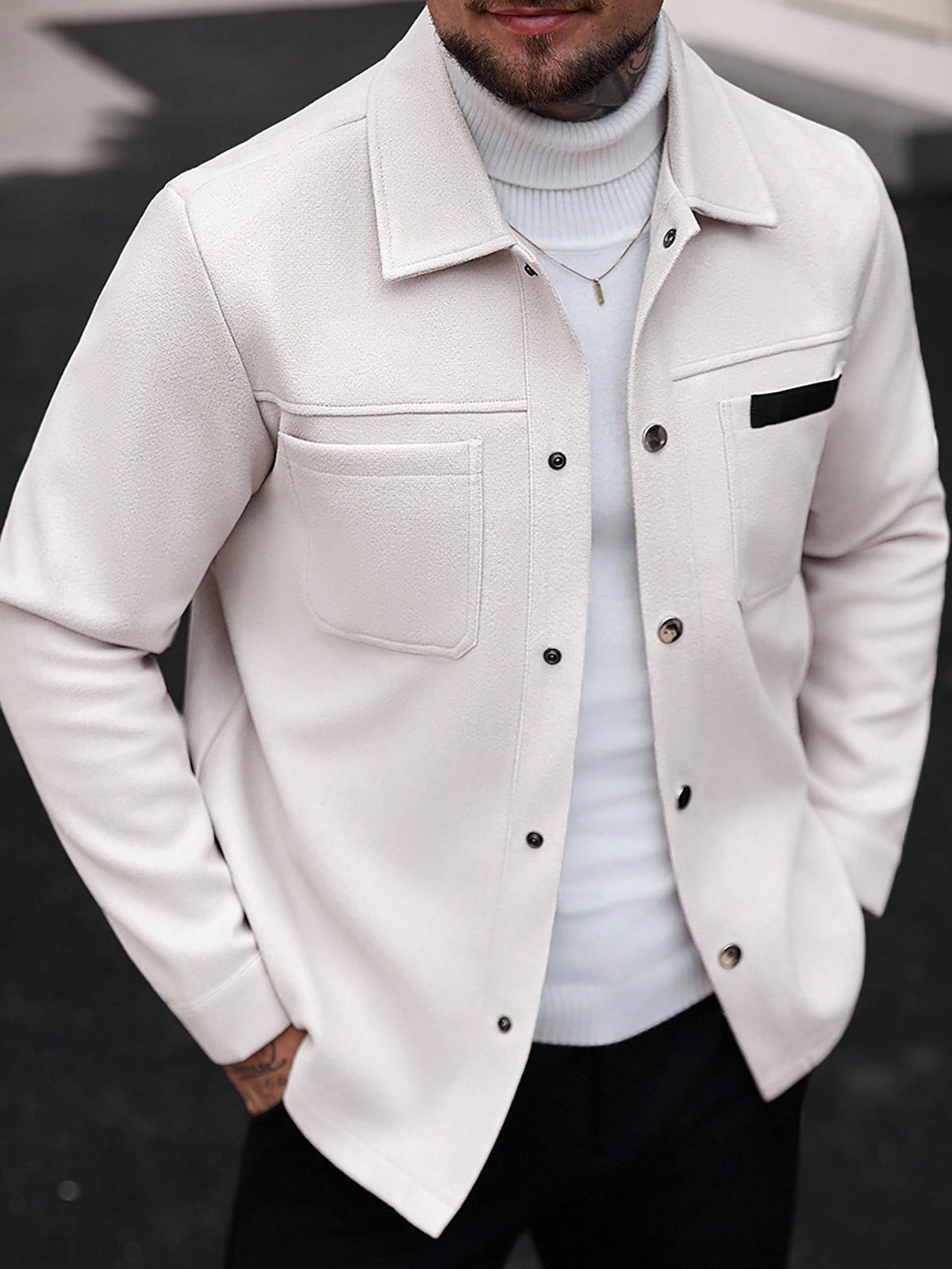 Manfinity CasualCool Men Solid Color Casual Overcoat, Suitable For Autumn And Winter Sky Blue Button Overcoat