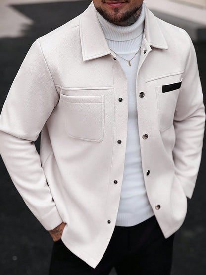 Manfinity CasualCool Men Solid Color Casual Overcoat, Suitable For Autumn And Winter Sky Blue Button Overcoat