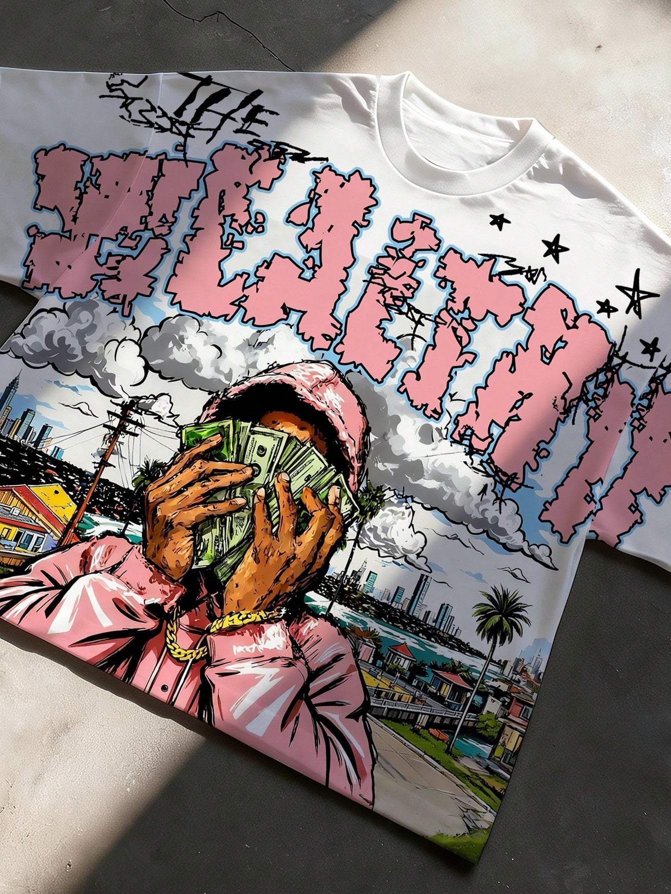 Manfinity EMRG Men's Casual Daily Wear, Essential For Outings, INS Style, Young Street Graffiti Loose Oversized Short T-Shirt