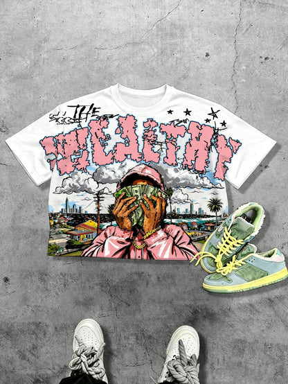 Manfinity EMRG Men's Casual Daily Wear, Essential For Outings, INS Style, Young Street Graffiti Loose Oversized Short T-Shirt