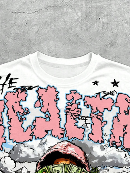 Manfinity EMRG Men's Casual Daily Wear, Essential For Outings, INS Style, Young Street Graffiti Loose Oversized Short T-Shirt