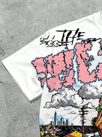 Manfinity EMRG Men's Casual Daily Wear, Essential For Outings, INS Style, Young Street Graffiti Loose Oversized Short T-Shirt