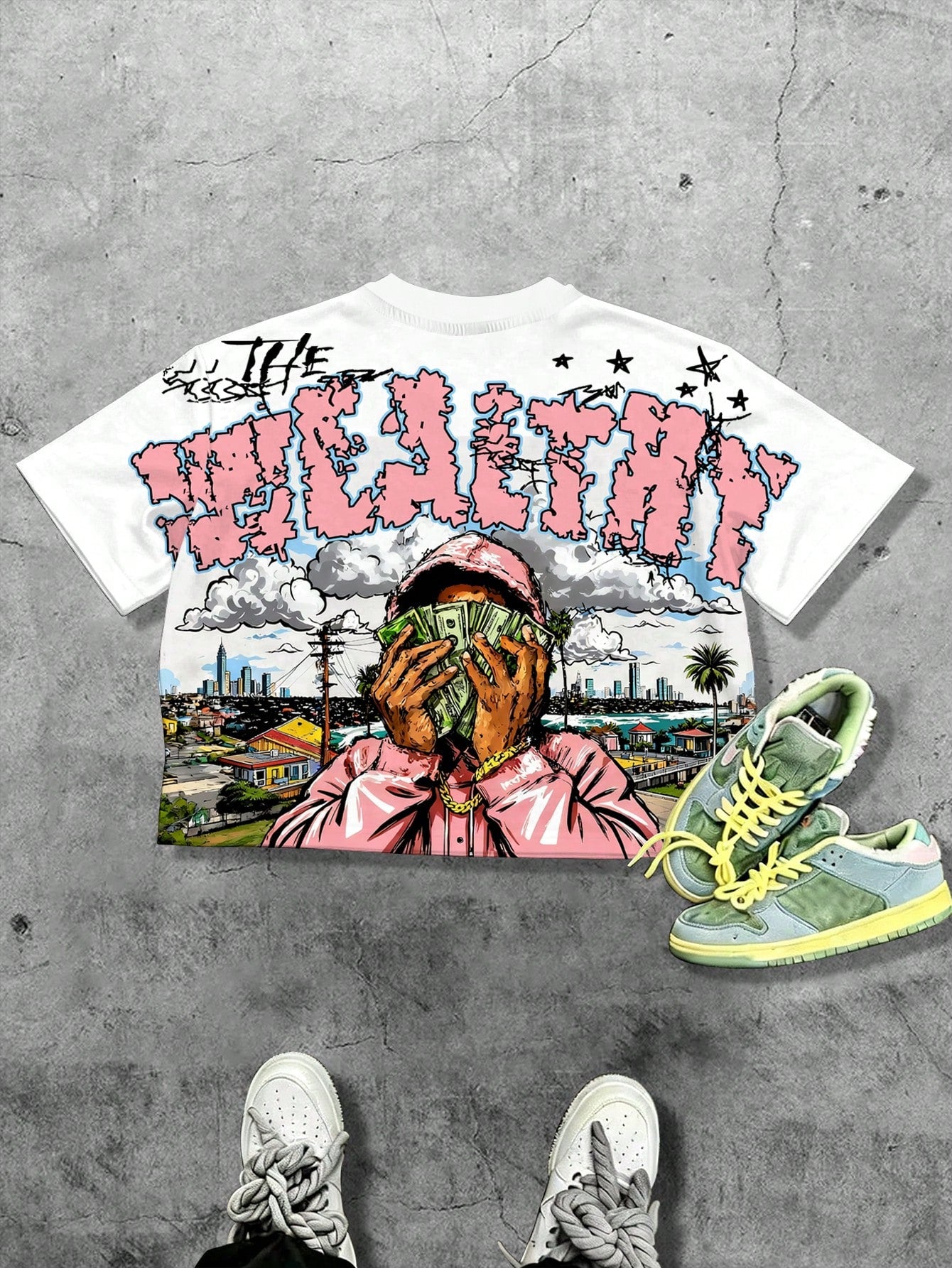 Manfinity EMRG Men's Casual Daily Wear, Essential For Outings, INS Style, Young Street Graffiti Loose Oversized Short T-Shirt