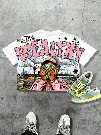 Manfinity EMRG Men's Casual Daily Wear, Essential For Outings, INS Style, Young Street Graffiti Loose Oversized Short T-Shirt