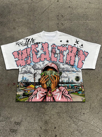 Manfinity EMRG Men's Casual Daily Wear, Essential For Outings, INS Style, Young Street Graffiti Loose Oversized Short T-Shirt