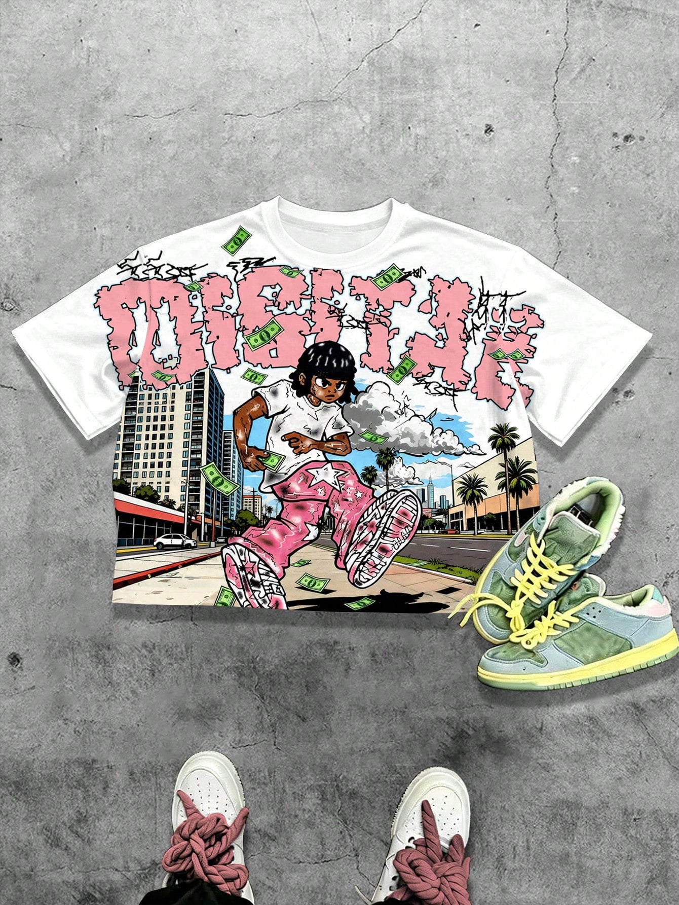 Manfinity EMRG Men's Casual Daily Wear, Essential For Outings, INS Style, Young Street Graffiti Loose Oversized Short T-Shirt