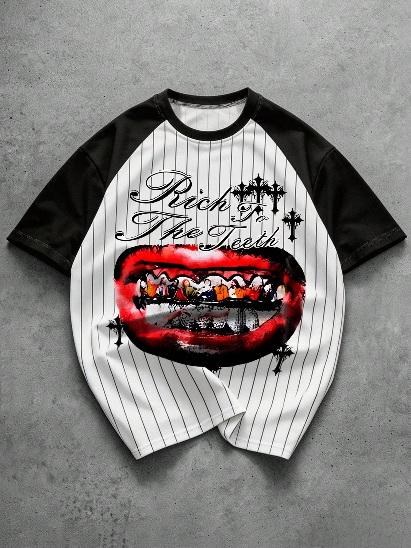 Manfinity EMRG Men's Streetwear Short Sleeve T-Shirt, Black And White Striped Portrait Dollar Bill Print Retro American Style Tee, Summer Street Wear Holiday