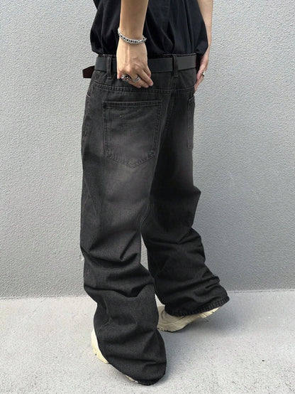 Manfinity EMRG Plus Size Men's Casual Pockets Straight Loose Fit Versatile Denim Jeans Hang Out Street Sport, Grunge