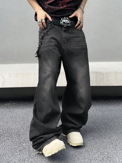 Manfinity EMRG Plus Size Men's Casual Pockets Straight Loose Fit Versatile Denim Jeans Hang Out Street Sport, Grunge