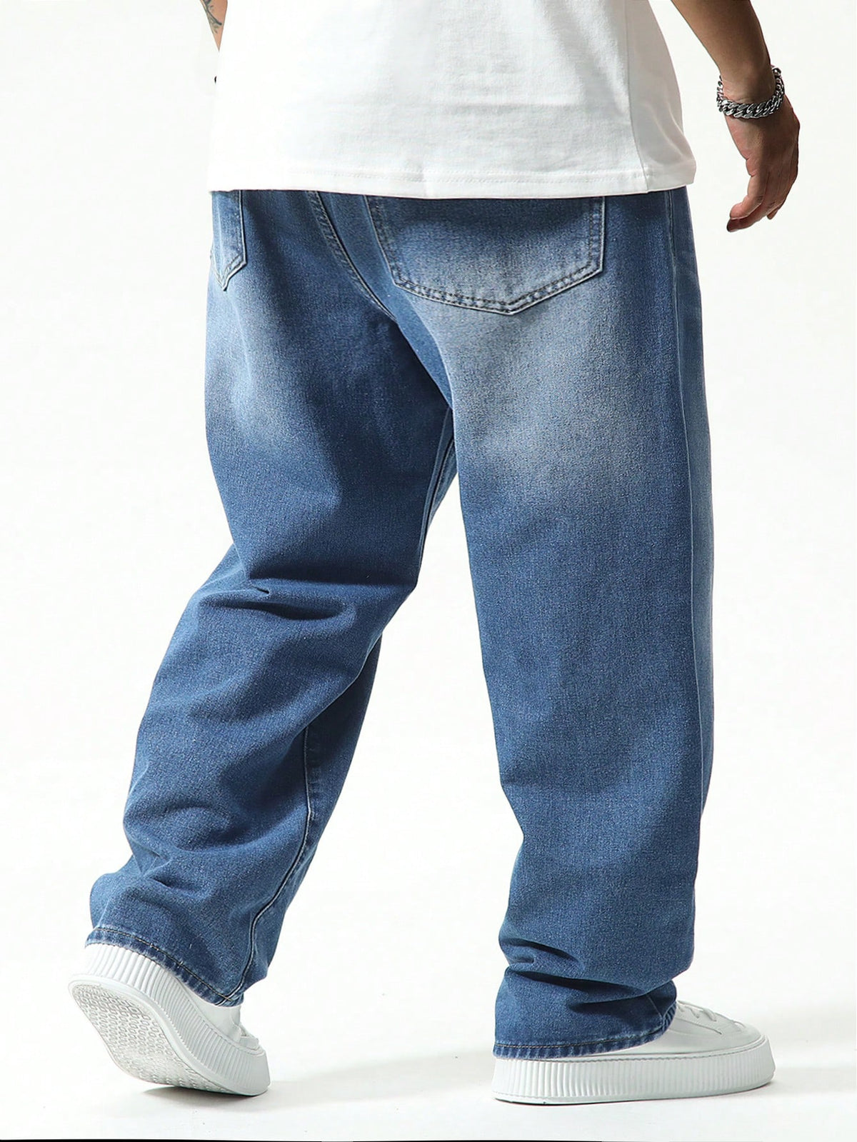 Manfinity Homme Plus Size Men Casual Baggy Jeans,Aqua Blue,Autumn,Streetwear,Evening Washed Dark Cargo Denim Pants For Husband Boyfriend,Commute Vacation Street Wear