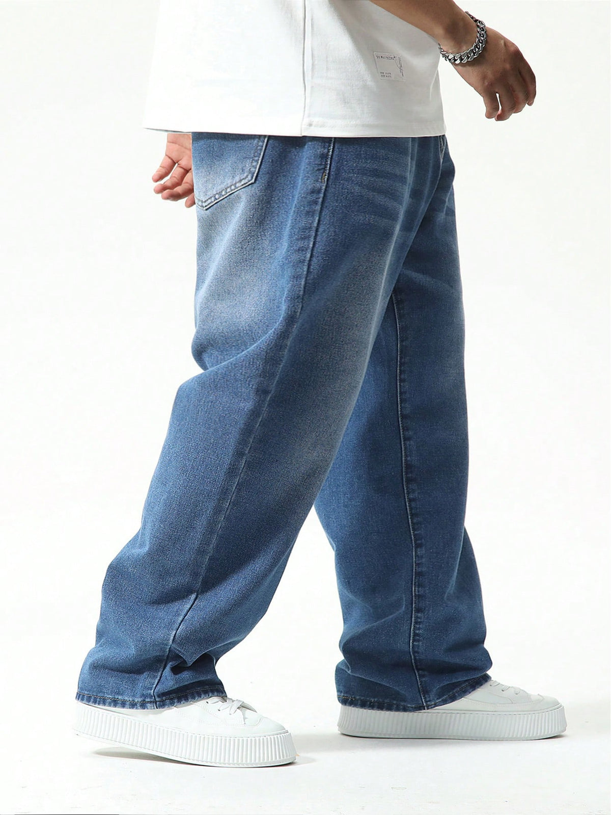 Manfinity Homme Plus Size Men Casual Baggy Jeans,Aqua Blue,Autumn,Streetwear,Evening Washed Dark Cargo Denim Pants For Husband Boyfriend,Commute Vacation Street Wear