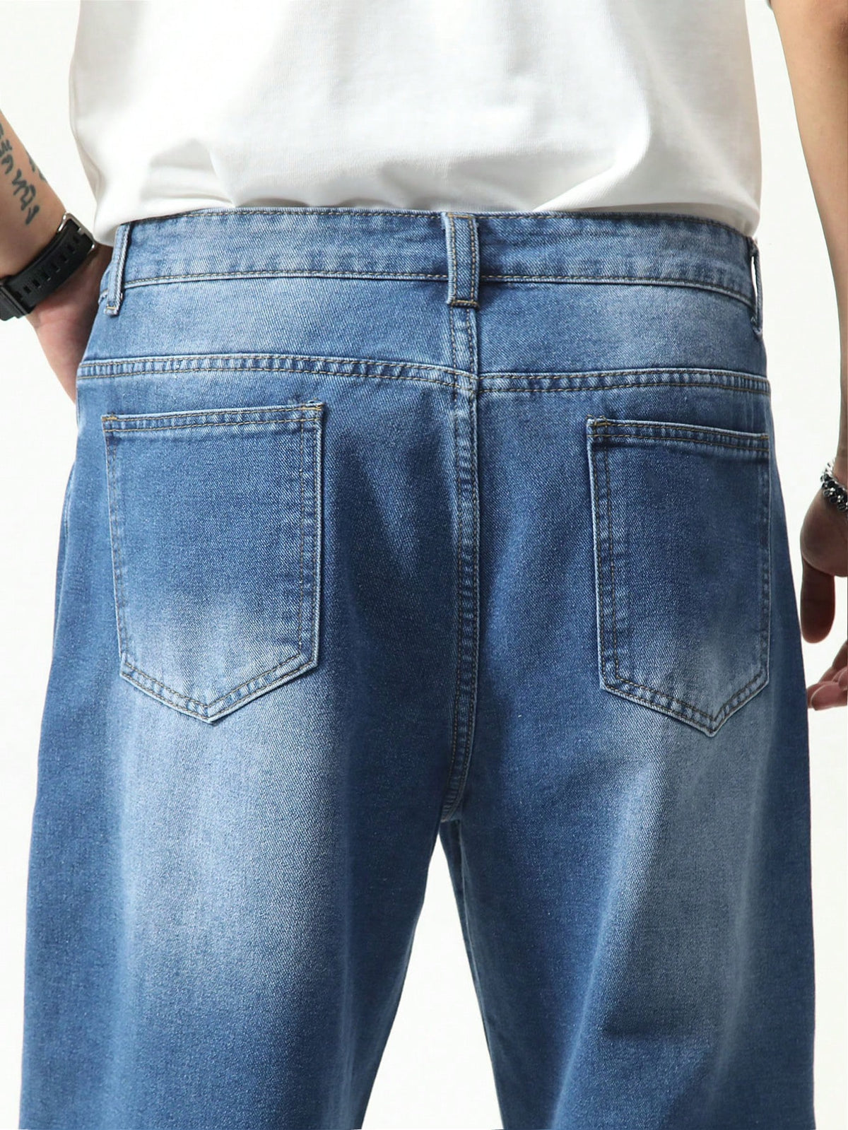 Manfinity Homme Plus Size Men Casual Baggy Jeans,Aqua Blue,Autumn,Streetwear,Evening Washed Dark Cargo Denim Pants For Husband Boyfriend,Commute Vacation Street Wear