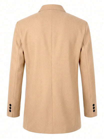 Manfinity Mode Men's Minimalist Button Long Sleeve Overcoat, Fashionable And Versatile