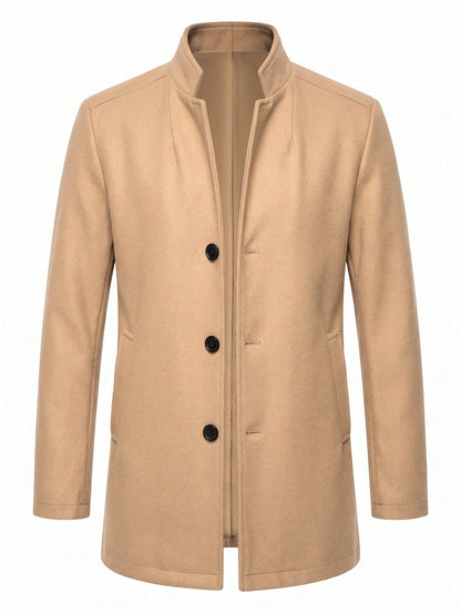 Manfinity Mode Men's Minimalist Button Long Sleeve Overcoat, Fashionable And Versatile