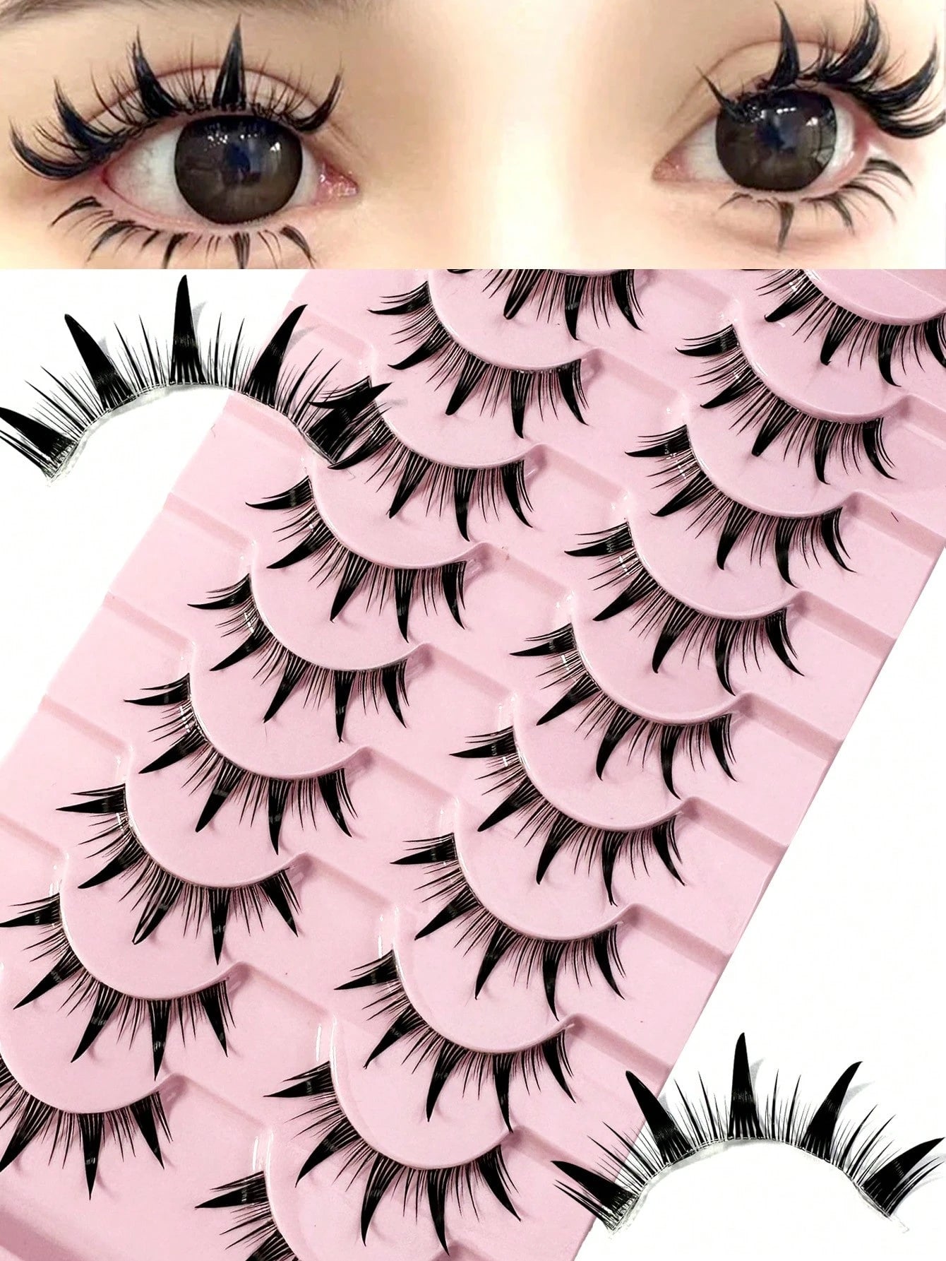 Manga Lashes Wet Look Thai Style Anime Cosplay False Eyelashes 18mm Spiky Thick Dramatic Doll Lashes Japanese Korean Lashes 10Pairs