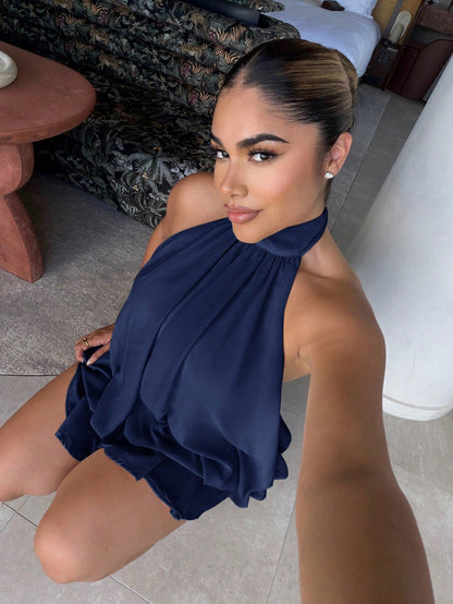 Maria Perezxox Women's Elegant Light Yellow Halter Tie Mini Dress,Dresses For Women Party Summer, Wedding Guest