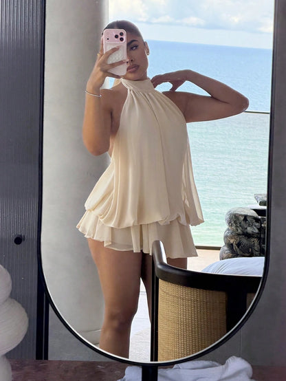 Maria Perezxox Women's Elegant Light Yellow Halter Tie Mini Dress,Dresses For Women Party Summer, Wedding Guest