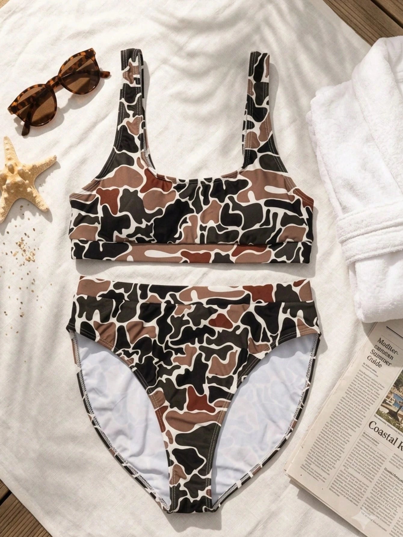 Matching Couple'S Beach Swimwear For Summer: A Sexy Push-Up Camo Bikini Set For Women And Camo Swim Trunks For Men.