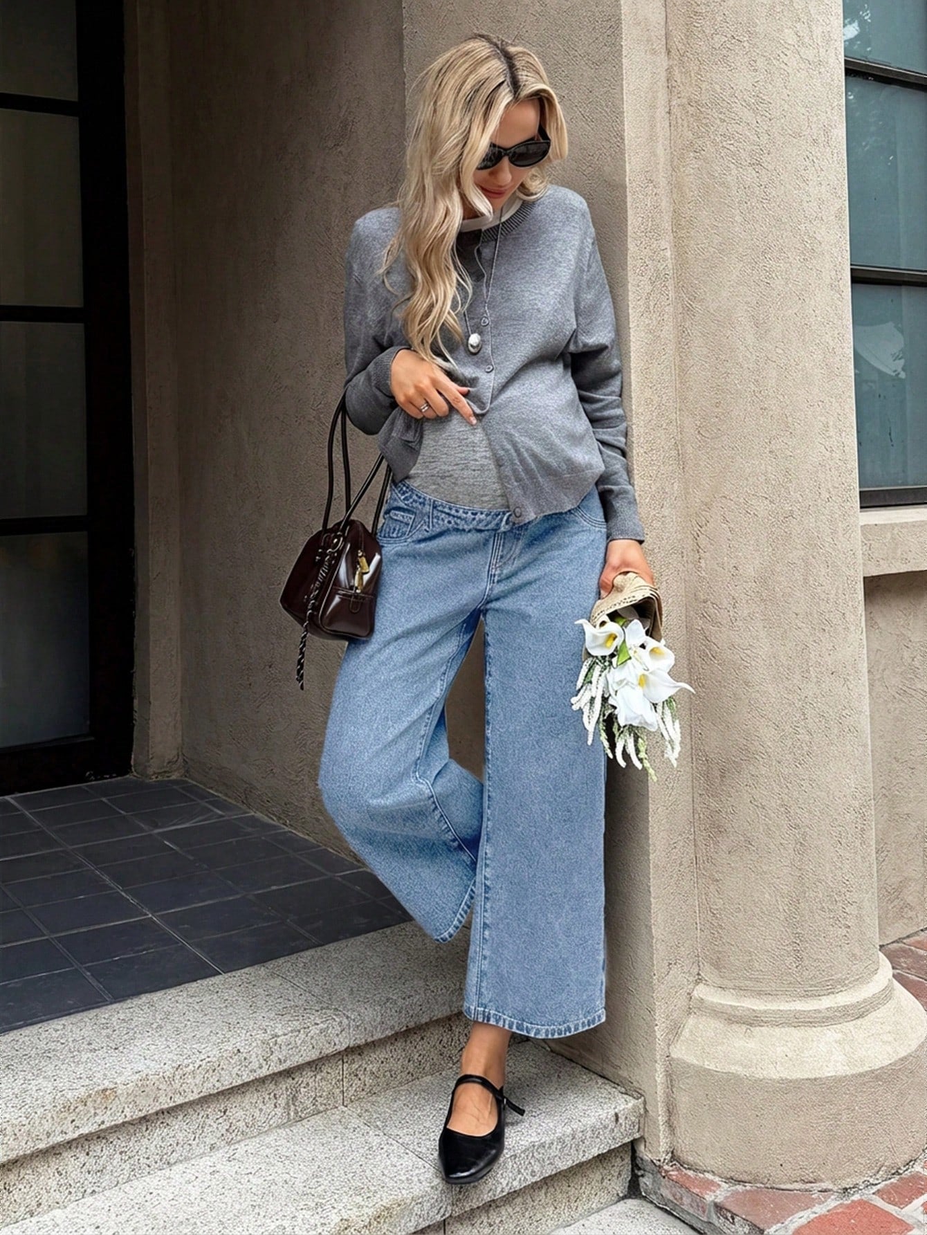 Maternity Casual Elastic Waist Cropped Jeans