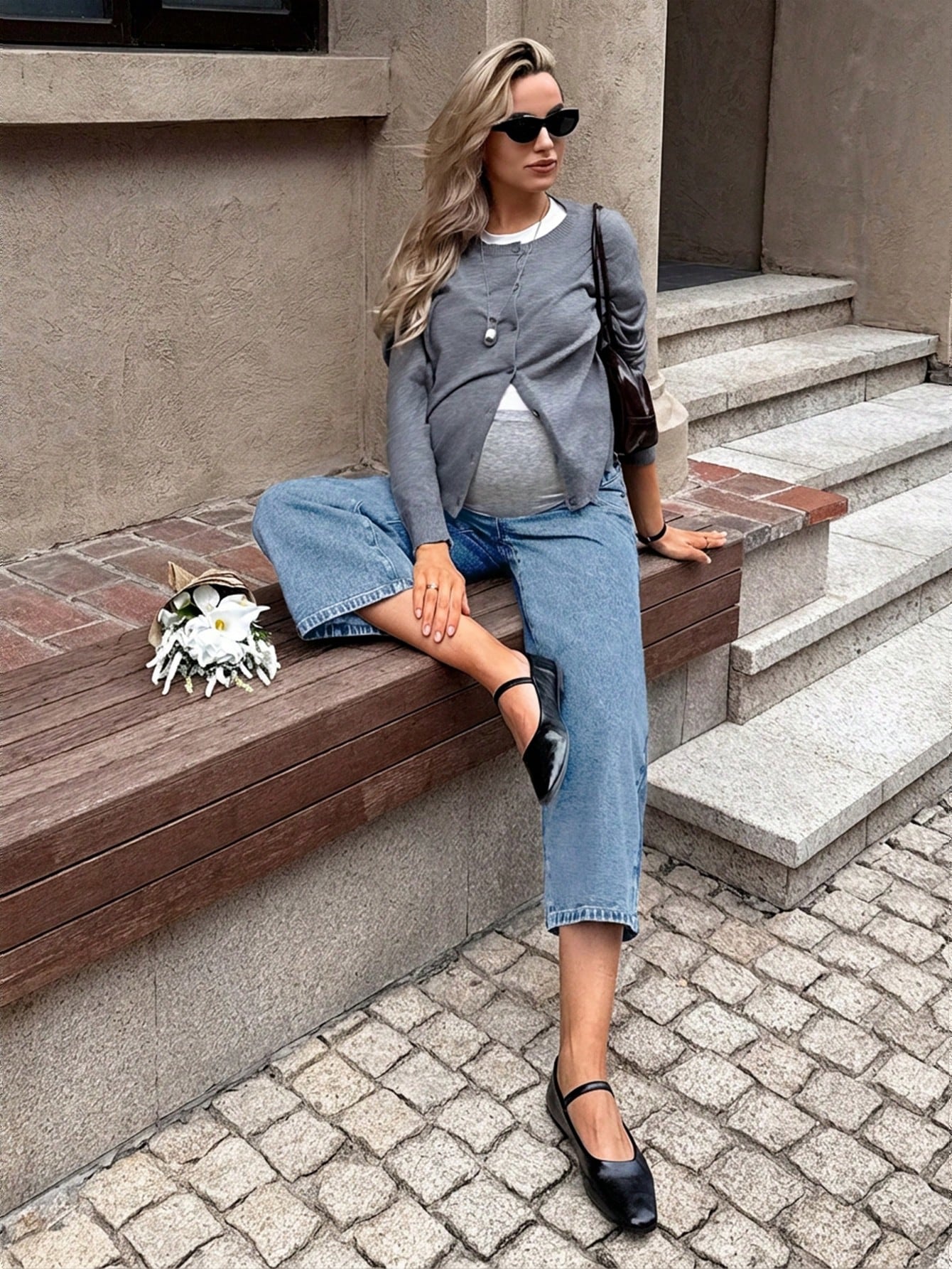 Maternity Casual Elastic Waist Cropped Jeans
