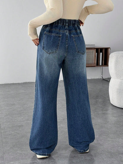 Maternity Casual Loose Flare Leg Blue Jeans Mom Jeans