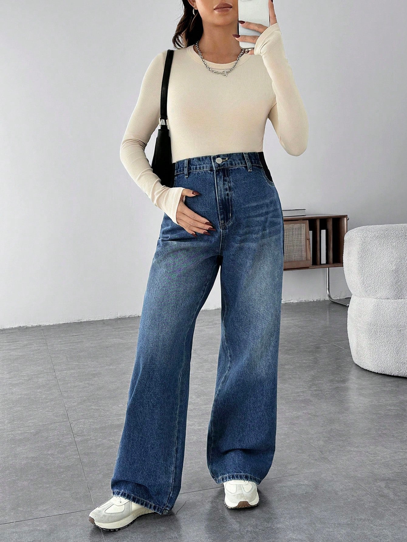 Maternity Casual Loose Flare Leg Blue Jeans Mom Jeans