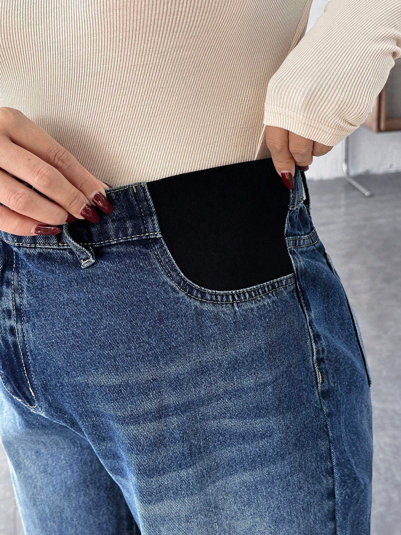 Maternity Casual Loose Flare Leg Blue Jeans Mom Jeans