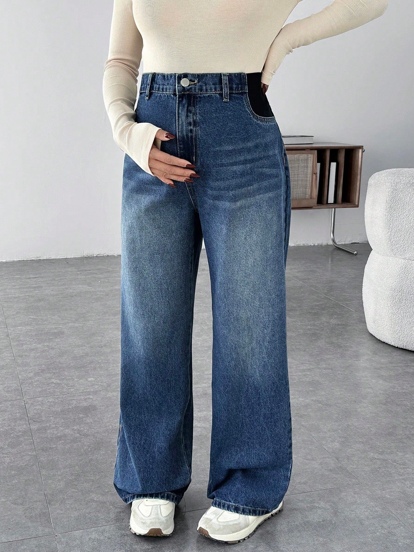 Maternity Casual Loose Flare Leg Blue Jeans Mom Jeans