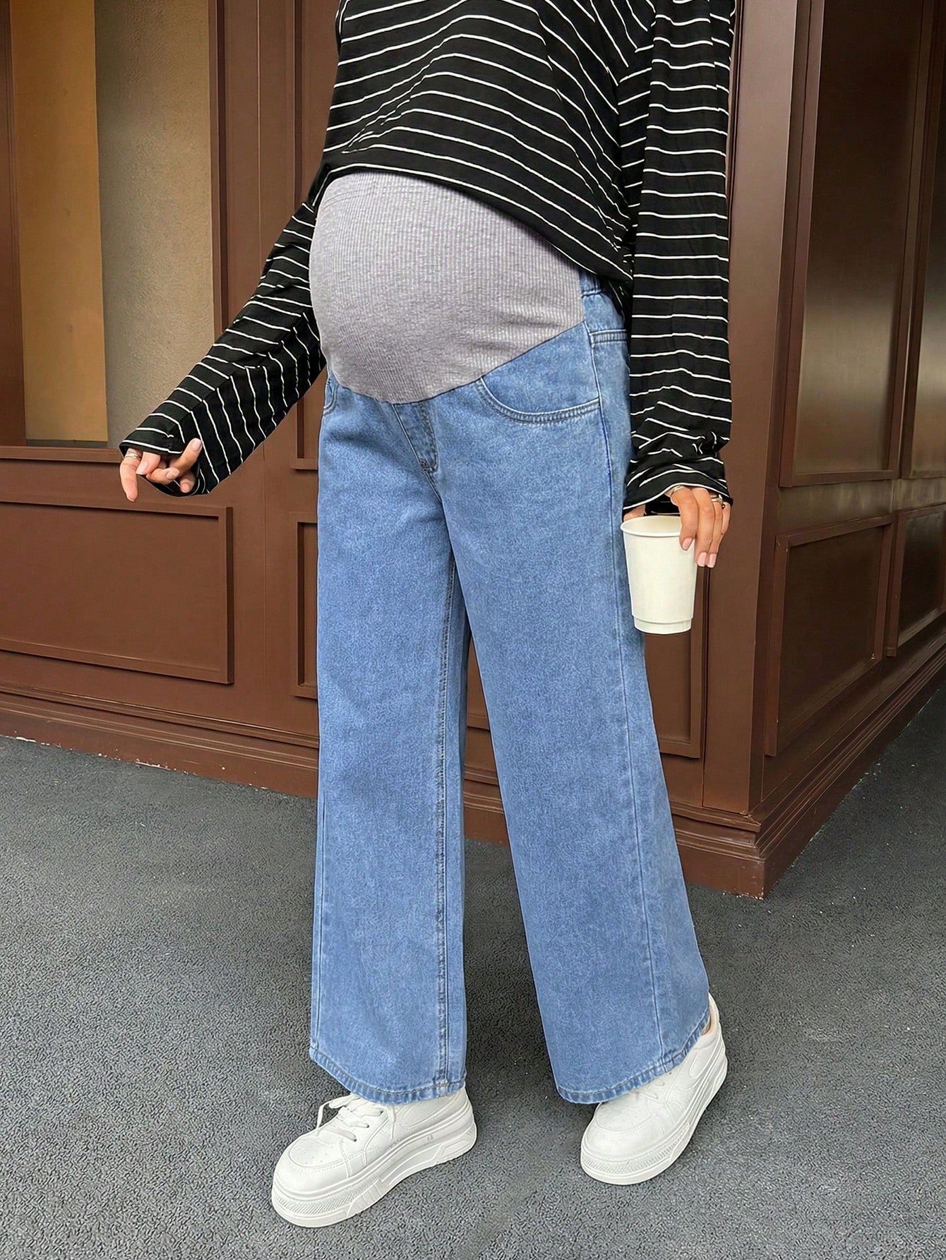 Maternity High Waist Casual Versatile Wide Leg Jeans,Light Blue Summer Smart Casual Everyday Comfortable Elastic Waist Loose Fit Denim Pants For Women