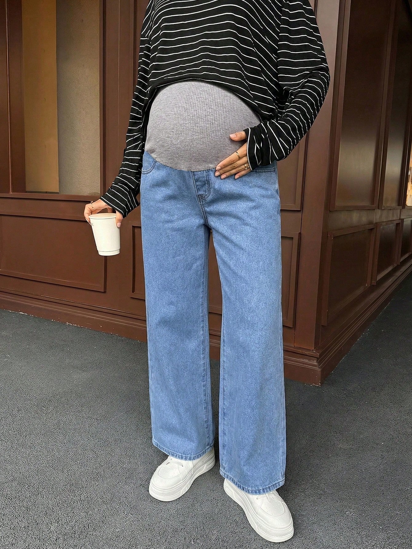 Maternity High Waist Casual Versatile Wide Leg Jeans,Light Blue Summer Smart Casual Everyday Comfortable Elastic Waist Loose Fit Denim Pants For Women
