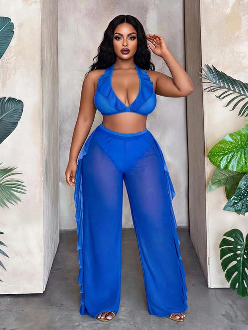 Maweii 3pcs Plus Size Sexy Party Swimsuit Set Vacation Beach