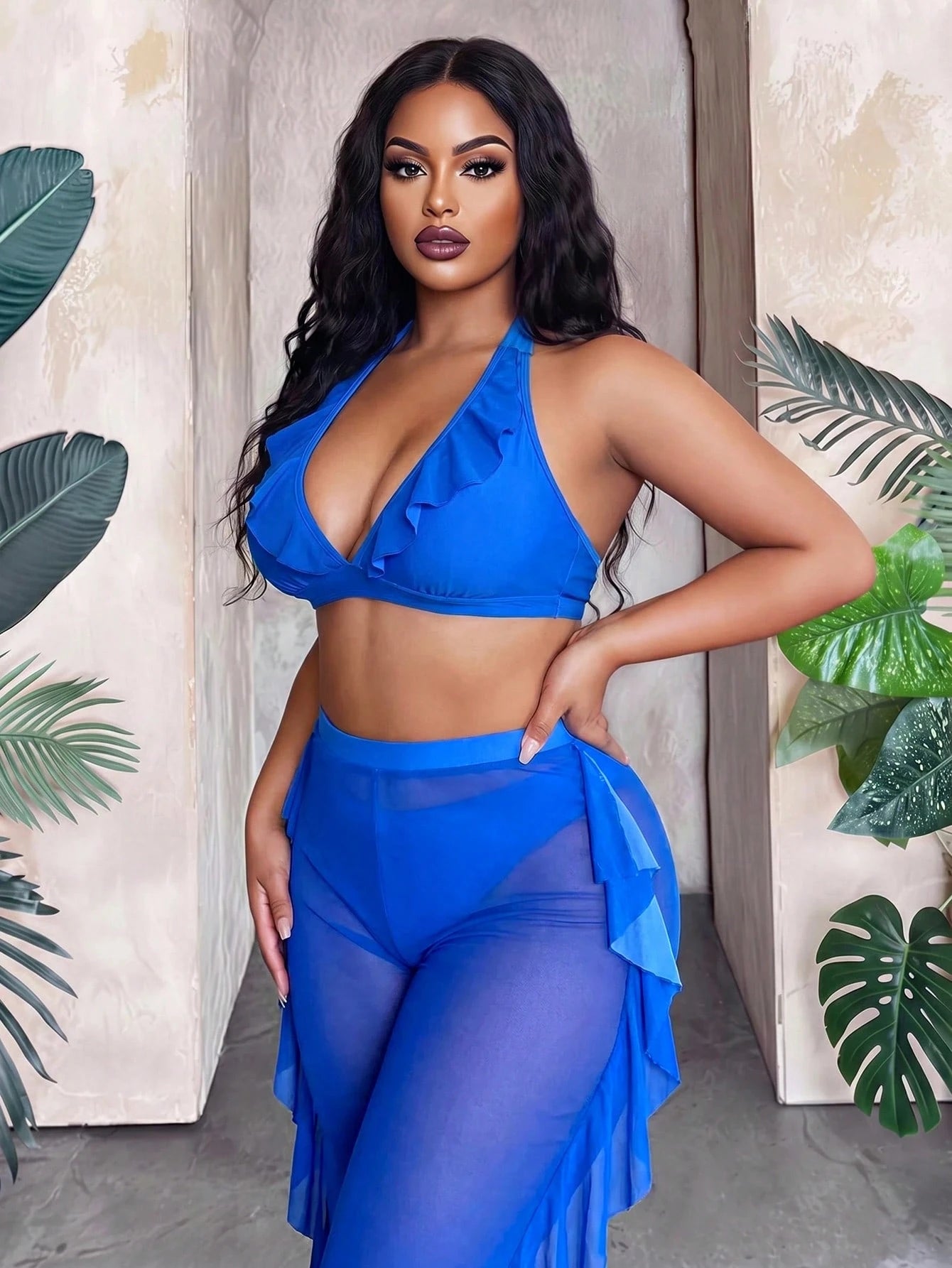 Maweii 3pcs Plus Size Sexy Party Swimsuit Set Vacation Beach