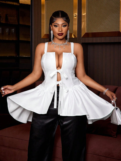 Maweii Plus Size Sexy Hot Girl Deep V Hollow Out Women's Camisole