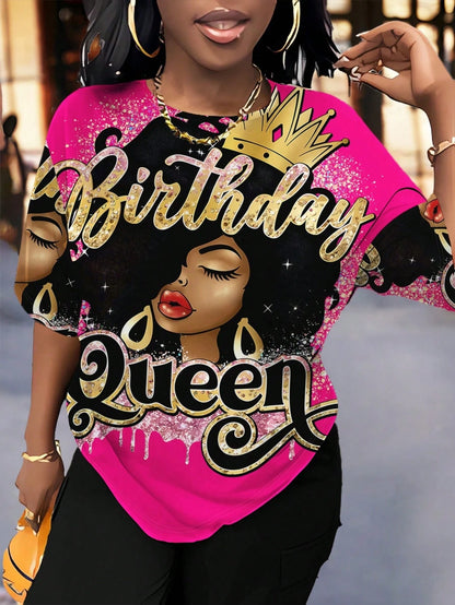 Maweii Plus Size Women Random Pattern Round Neck Casual Short Sleeve T-Shirt, Birthday Gift, Going Out Tops, Graphic Tees, Summer Women Top