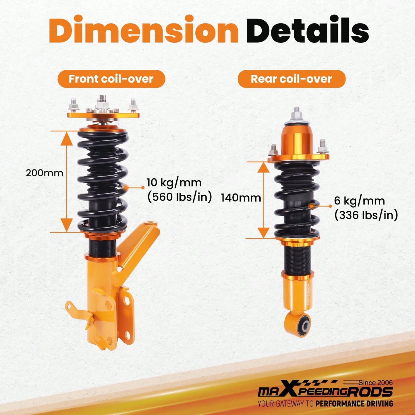 MAXPEEDINGRODS Coilover Spring & Shock Assembly Kit For Hon Da Civic EM2 01-05 Twin-Tube 02-06