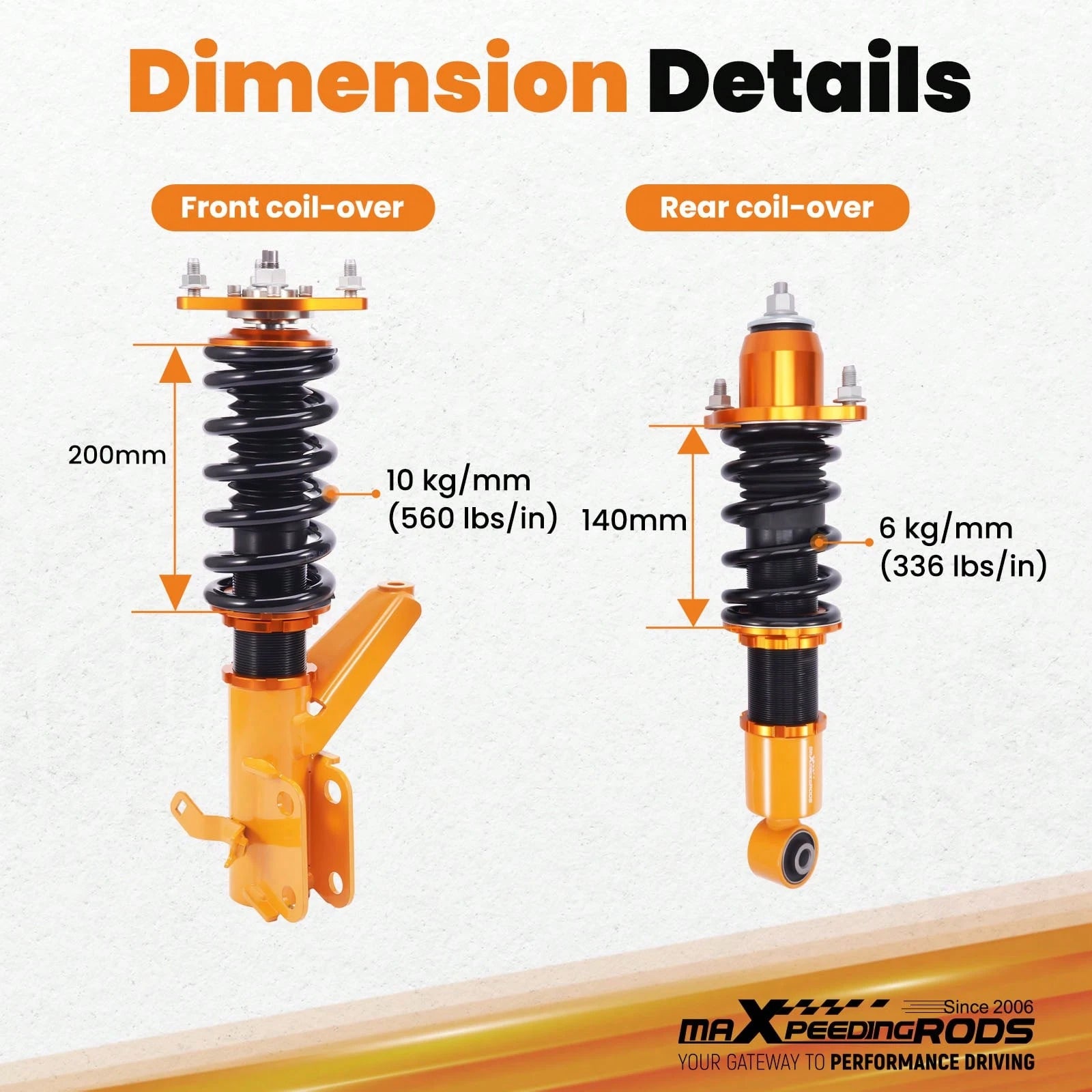 MAXPEEDINGRODS Coilover Spring & Shock Assembly Kit For Hon Da Civic EM2 01-05 Twin-Tube 02-06