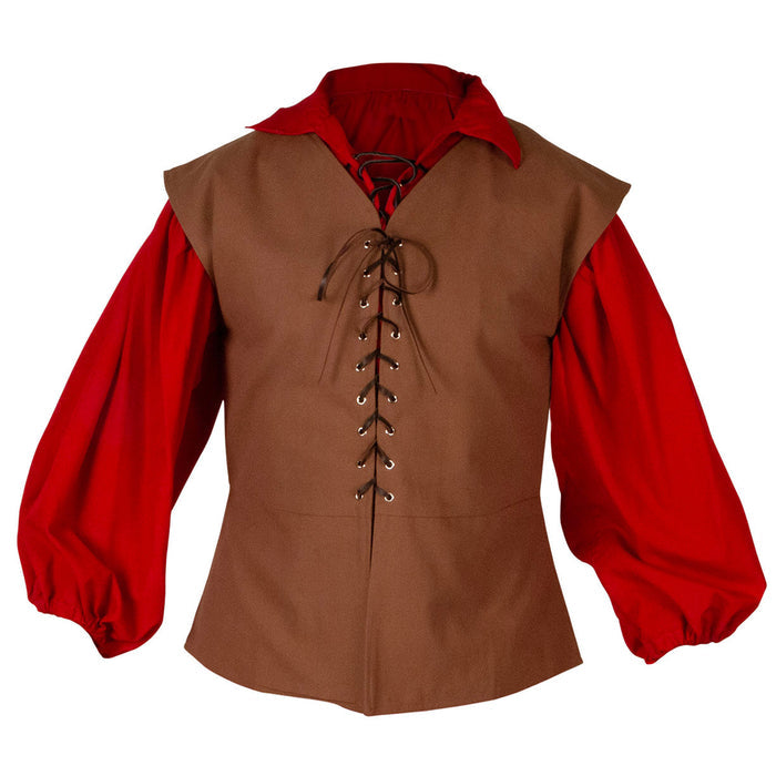 medieval vest brown cotton duck jerkin appropriate for Renaissance and Pirate ensembles, looks good on men and women