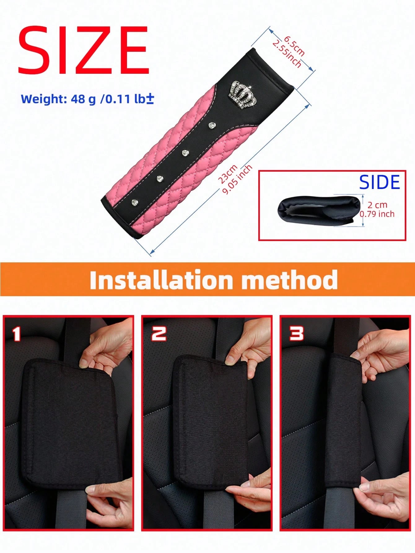 MEIKAXIU 1pc Crown Embroidery Car Seat Belt Cover With Rhinestone For Pressure Relief And Anti-Tightening