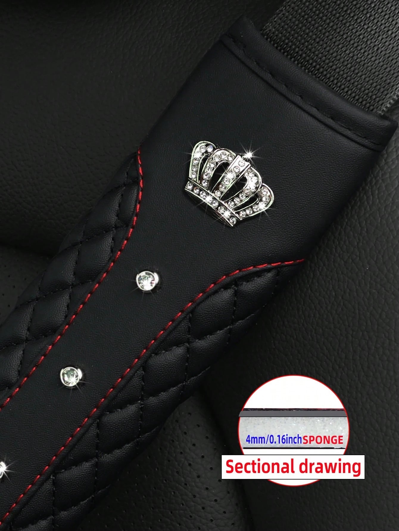 MEIKAXIU 1pc Crown Embroidery Car Seat Belt Cover With Rhinestone For Pressure Relief And Anti-Tightening