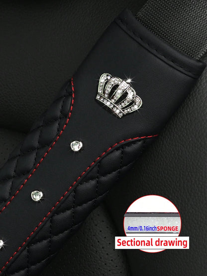 MEIKAXIU 1pc Crown Embroidery Car Seat Belt Cover With Rhinestone For Pressure Relief And Anti-Tightening