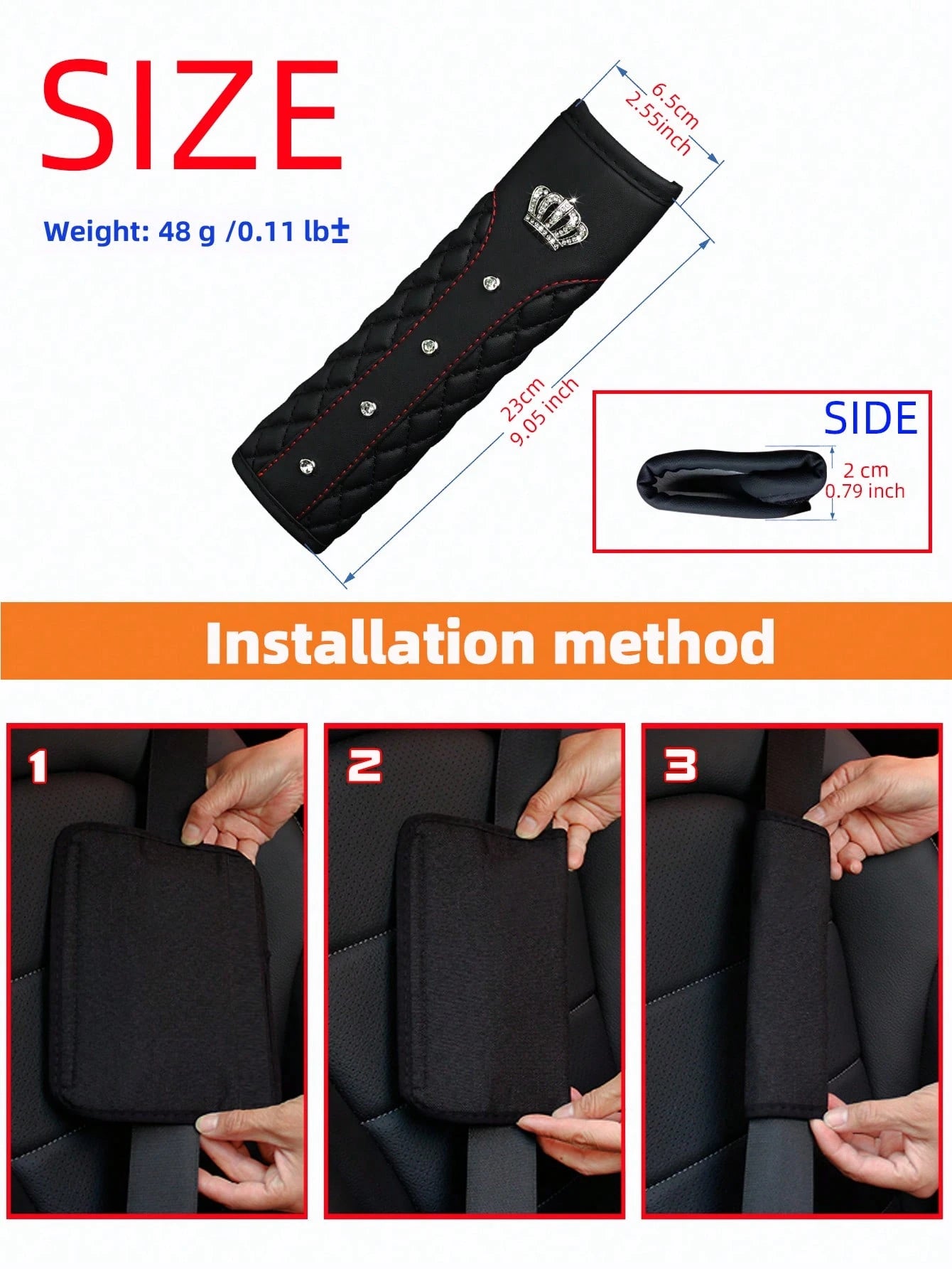 MEIKAXIU 1pc Crown Embroidery Car Seat Belt Cover With Rhinestone For Pressure Relief And Anti-Tightening