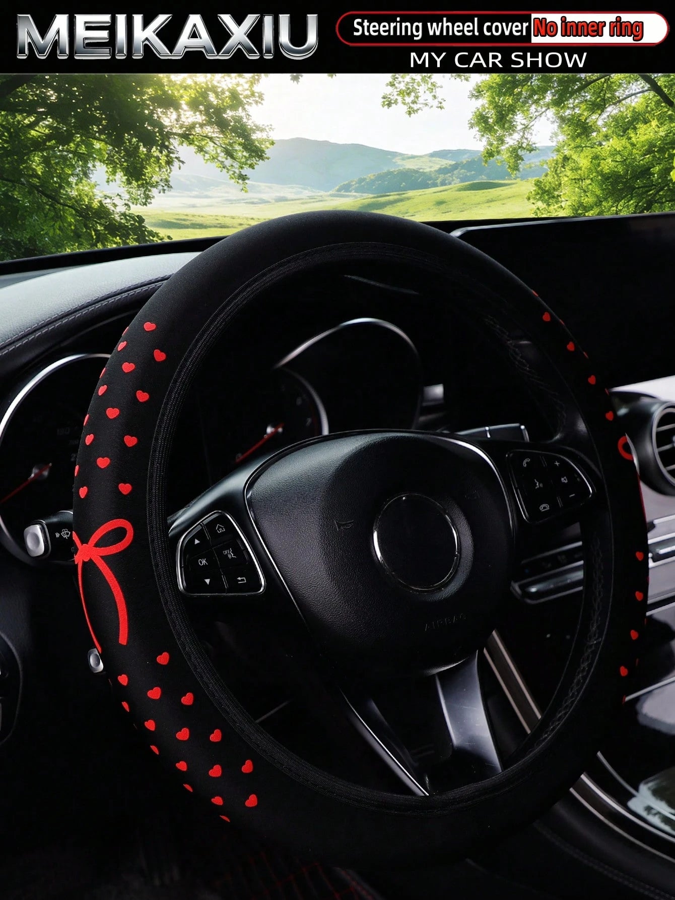 MEIKAXIU 1pc Foam 3D Heart & Bow Tie Steering Wheel Cover, Suitable For 37-38cm Steering Wheel, Made Of Waterproof Fabric, For Women