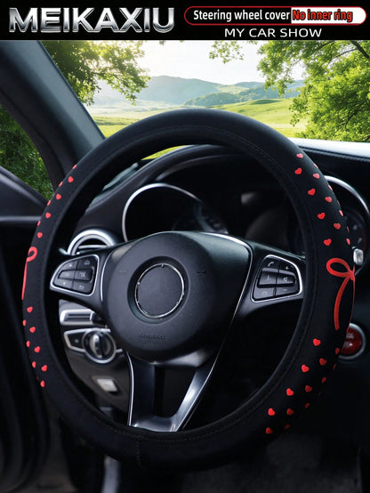 MEIKAXIU 1pc Foam 3D Heart & Bow Tie Steering Wheel Cover, Suitable For 37-38cm Steering Wheel, Made Of Waterproof Fabric, For Women