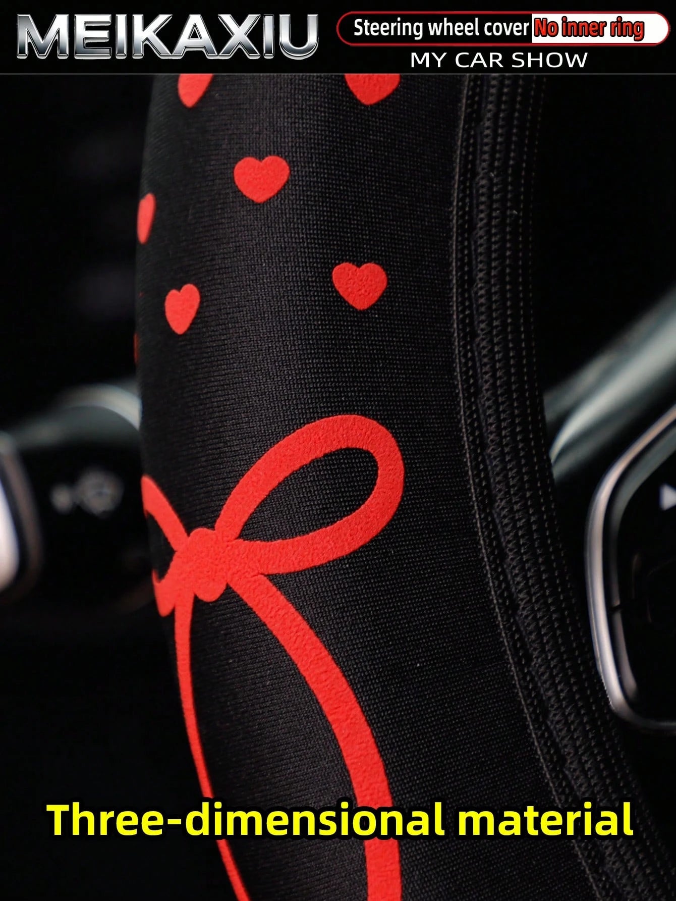 MEIKAXIU 1pc Foam 3D Heart & Bow Tie Steering Wheel Cover, Suitable For 37-38cm Steering Wheel, Made Of Waterproof Fabric, For Women