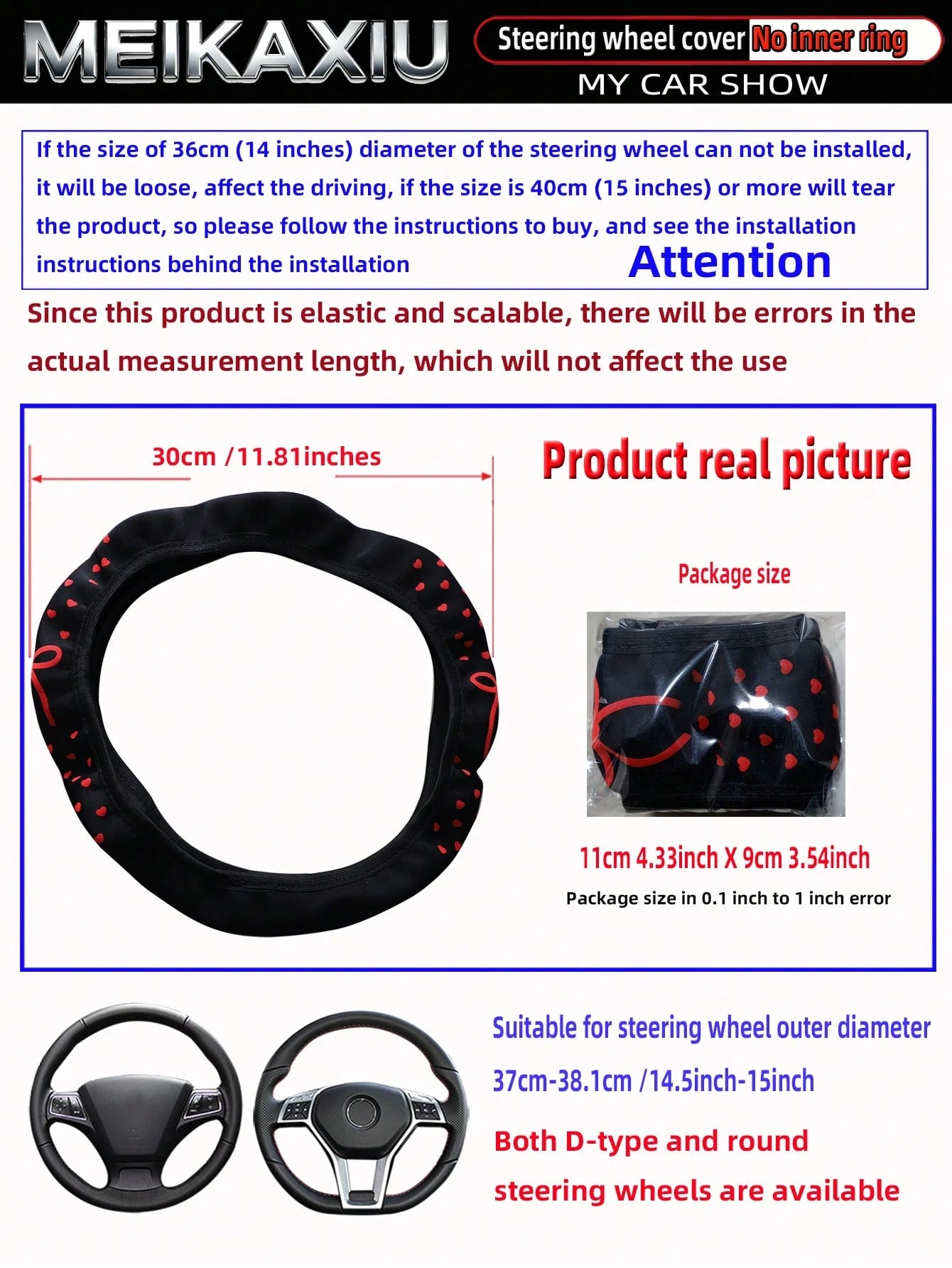 MEIKAXIU 1pc Foam 3D Heart & Bow Tie Steering Wheel Cover, Suitable For 37-38cm Steering Wheel, Made Of Waterproof Fabric, For Women