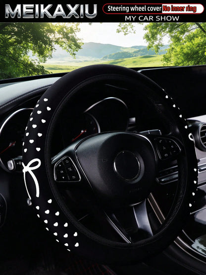 MEIKAXIU 1pc Foam 3D Heart & Bow Tie Steering Wheel Cover, Suitable For 37-38cm Steering Wheel, Made Of Waterproof Fabric, For Women