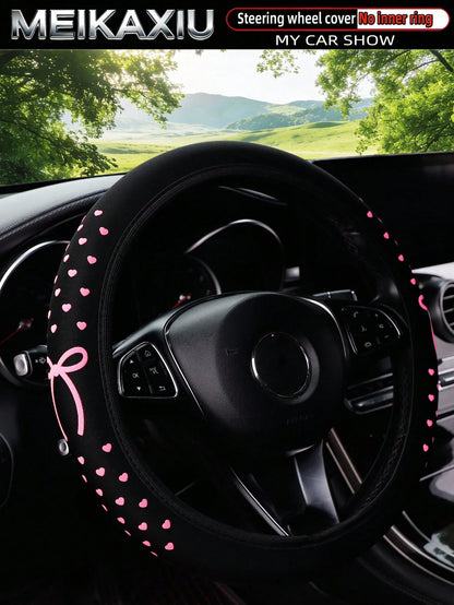 MEIKAXIU 1pc Foam 3D Heart & Bow Tie Steering Wheel Cover, Suitable For 37-38cm Steering Wheel, Made Of Waterproof Fabric, For Women