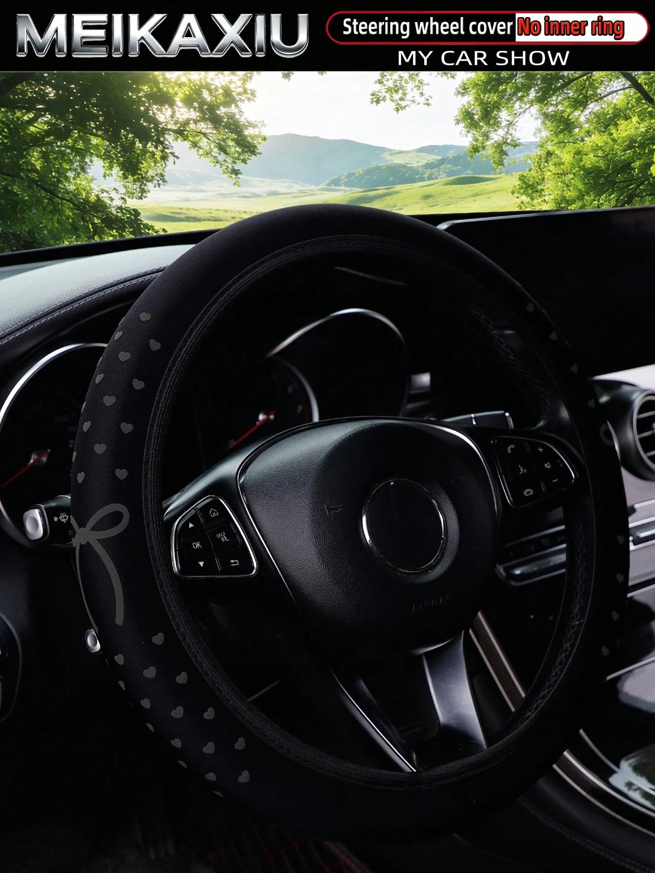 MEIKAXIU 1pc Foam 3D Heart & Bow Tie Steering Wheel Cover, Suitable For 37-38cm Steering Wheel, Made Of Waterproof Fabric, For Women